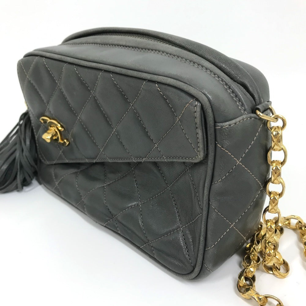 CHANEL Shoulder Bag lambskin Gray type CC COCO Mark Matrasse Fringe