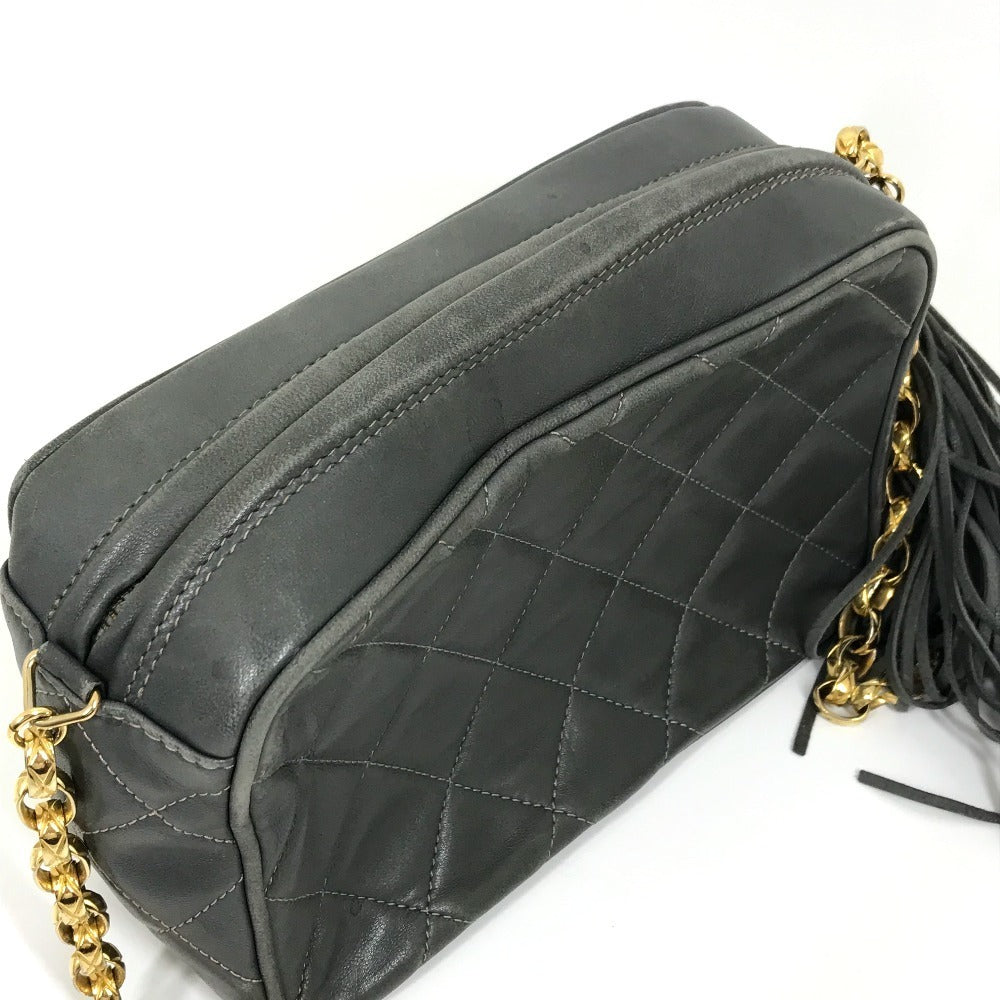 CHANEL Shoulder Bag lambskin Gray type CC COCO Mark Matrasse Fringe