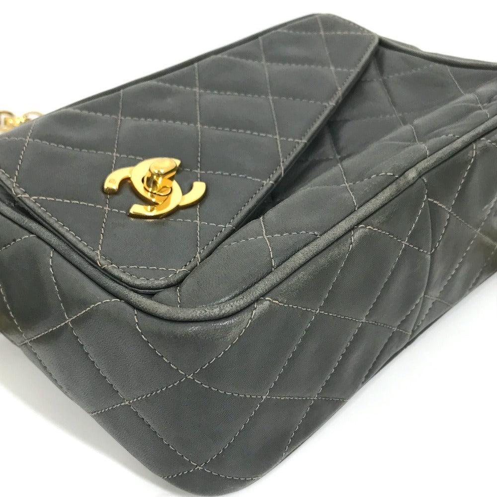 CHANEL Shoulder Bag lambskin Gray type CC COCO Mark Matrasse Fringe