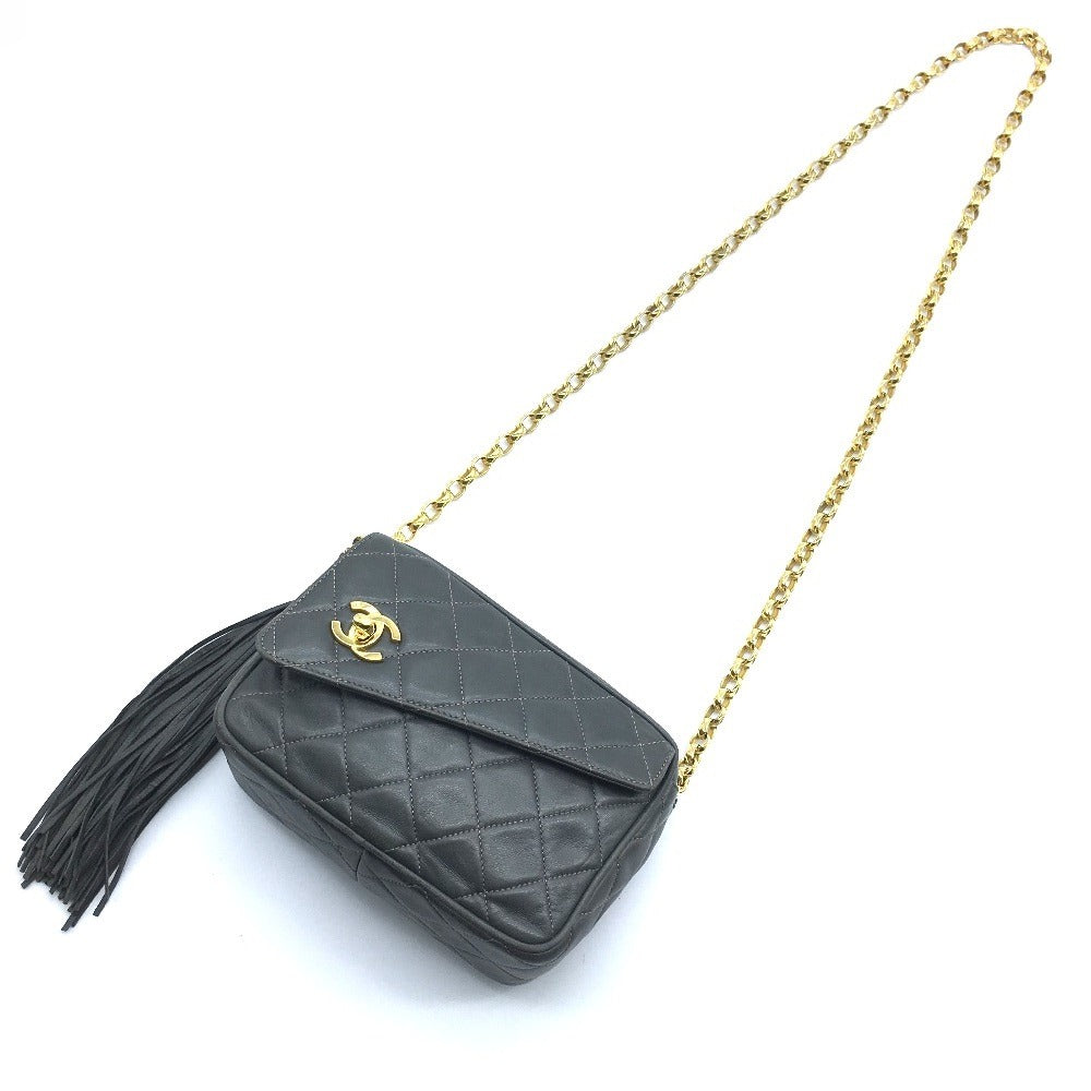 CHANEL Shoulder Bag lambskin Gray type CC COCO Mark Matrasse Fringe