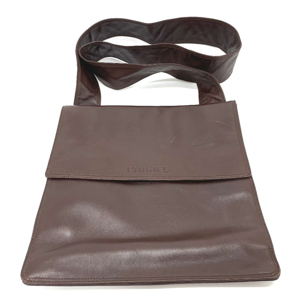 CHANEL Shoulder Bag lambskin Brown logo Sacosh