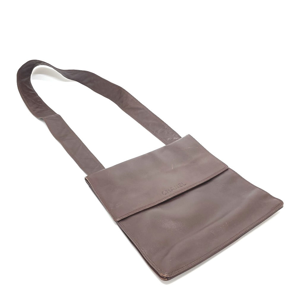 CHANEL Shoulder Bag lambskin Brown logo Sacosh
