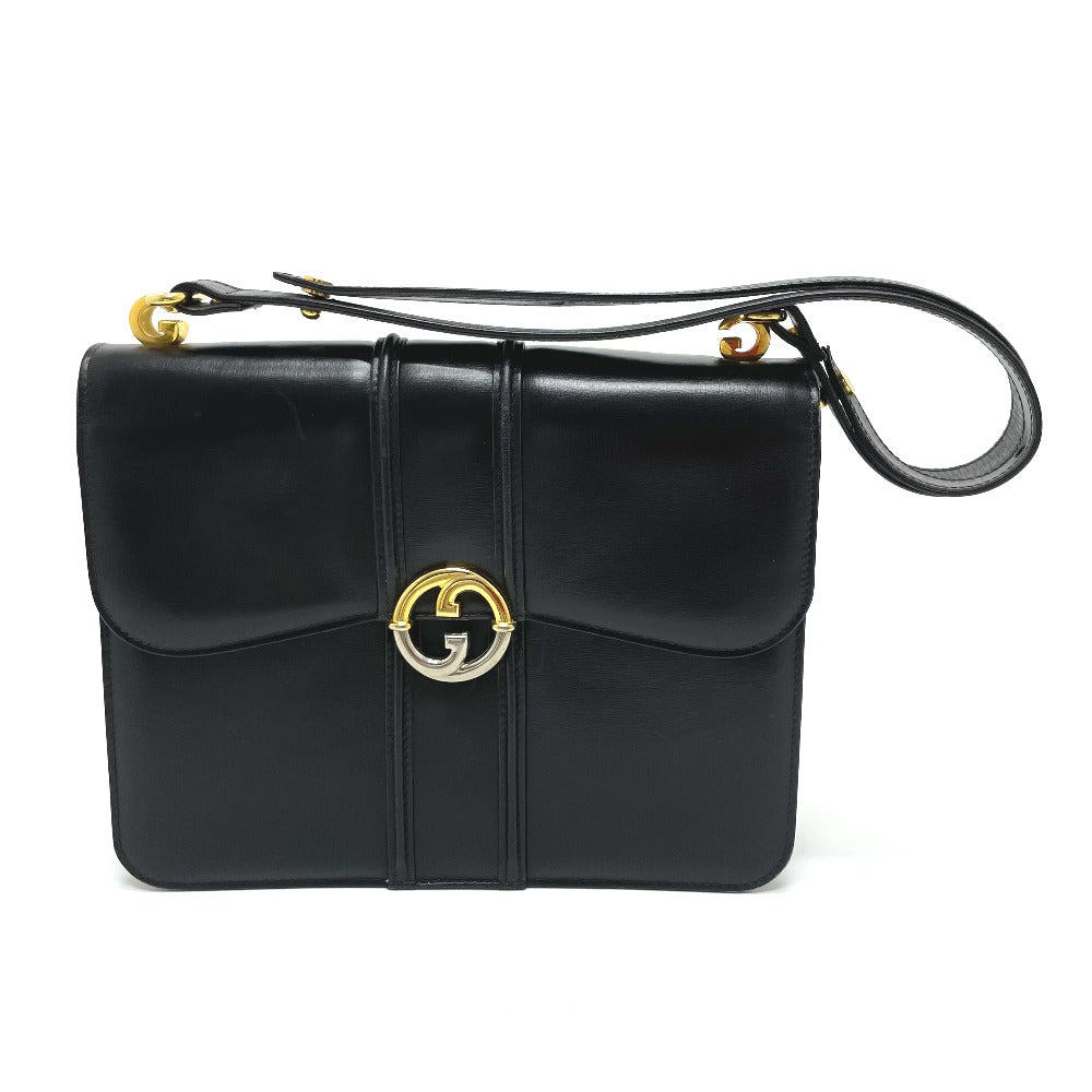 GUCCI Shoulder Bag leather black GGMetal Old Gucci Women Used Authentic