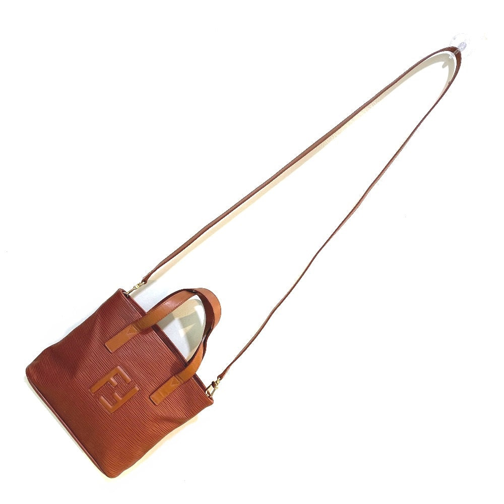 FENDI Handbag leather Brown FF logo Handbag