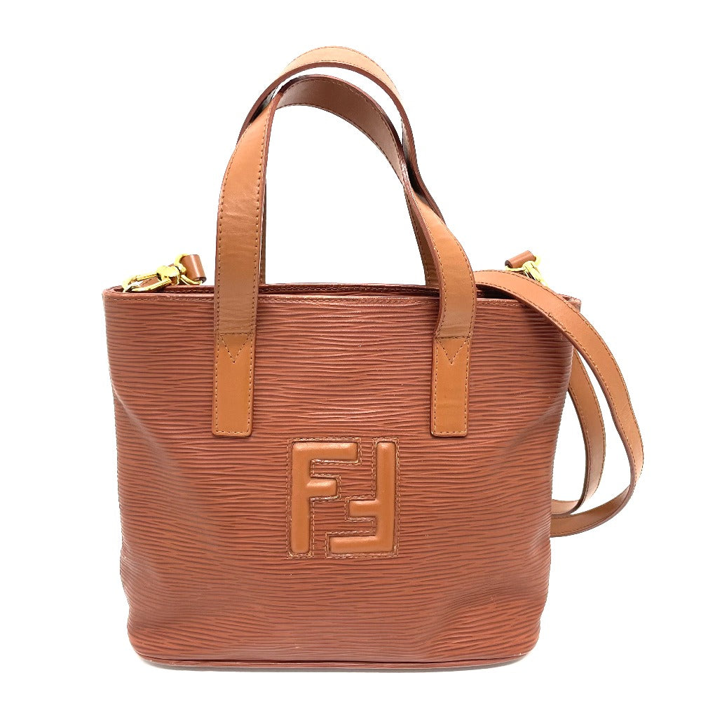 FENDI Handbag leather Brown FF logo Handbag