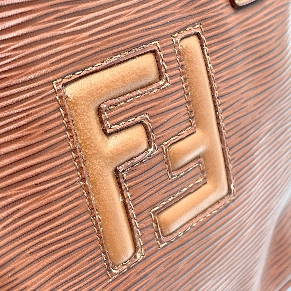 FENDI Handbag leather Brown FF logo Handbag