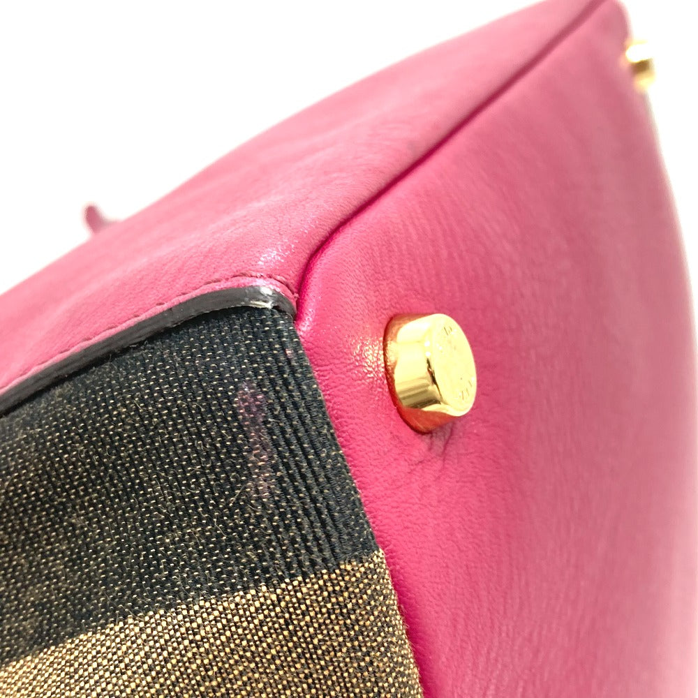 FENDI Handbag 8BN251 Leather / canvas Brown x purple type Pecan Women Used Authentic