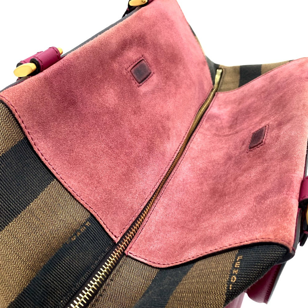 FENDI Handbag 8BN251 Leather / canvas Brown x purple type Pecan Women Used Authentic