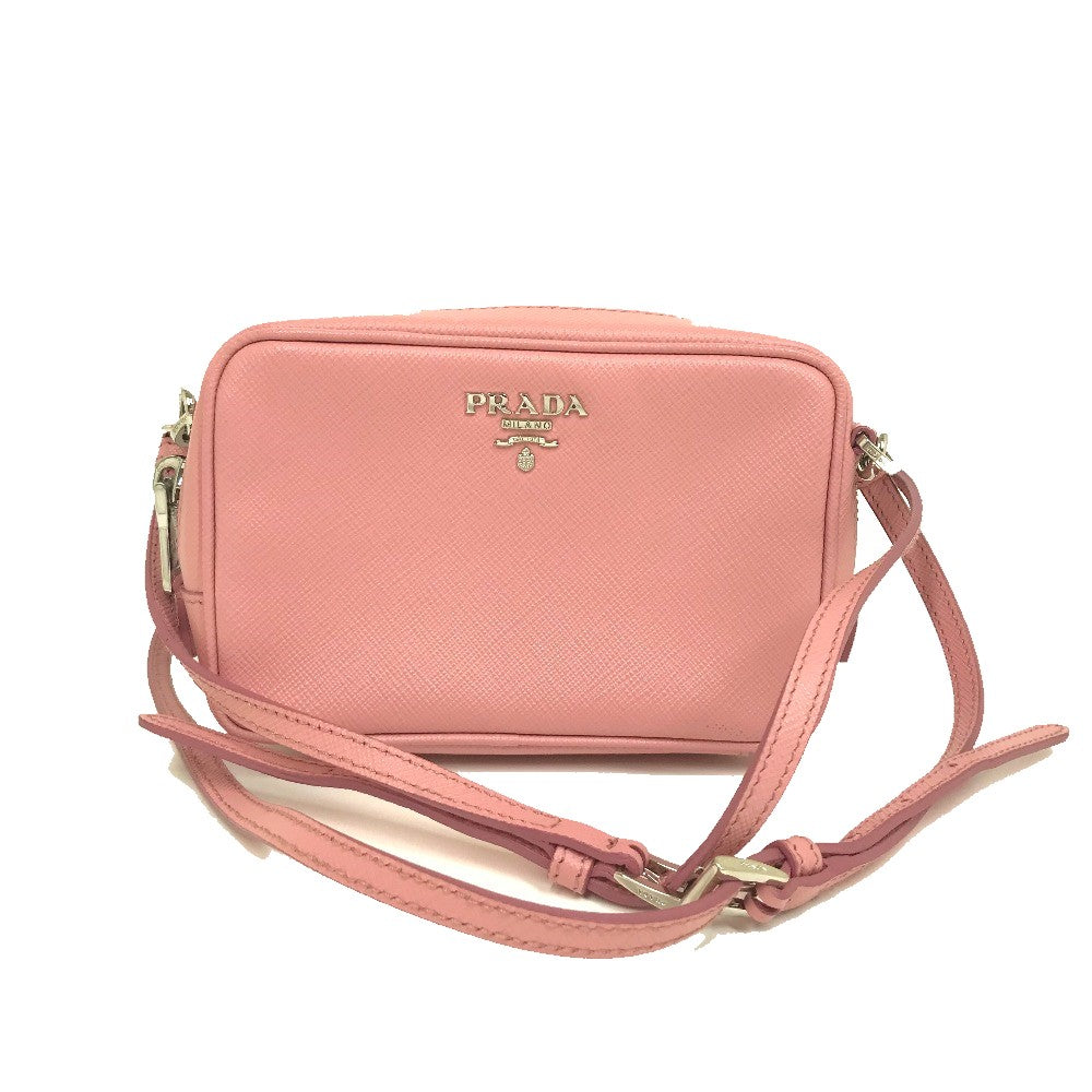 PRADA Shoulder Bag 1NF674 Safiano leather pink logo Shoulder pouch Women Used Authentic