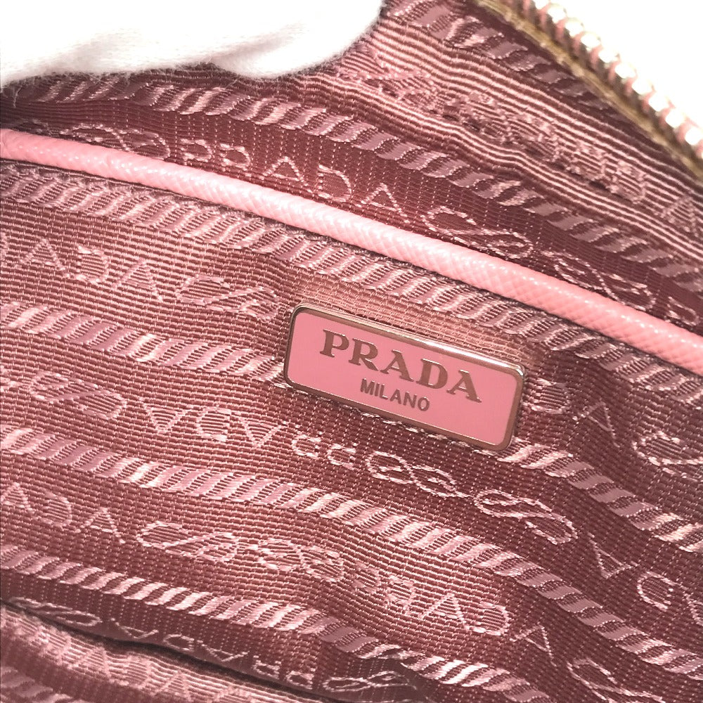 PRADA Shoulder Bag 1NF674 Safiano leather pink logo Shoulder pouch Women Used Authentic