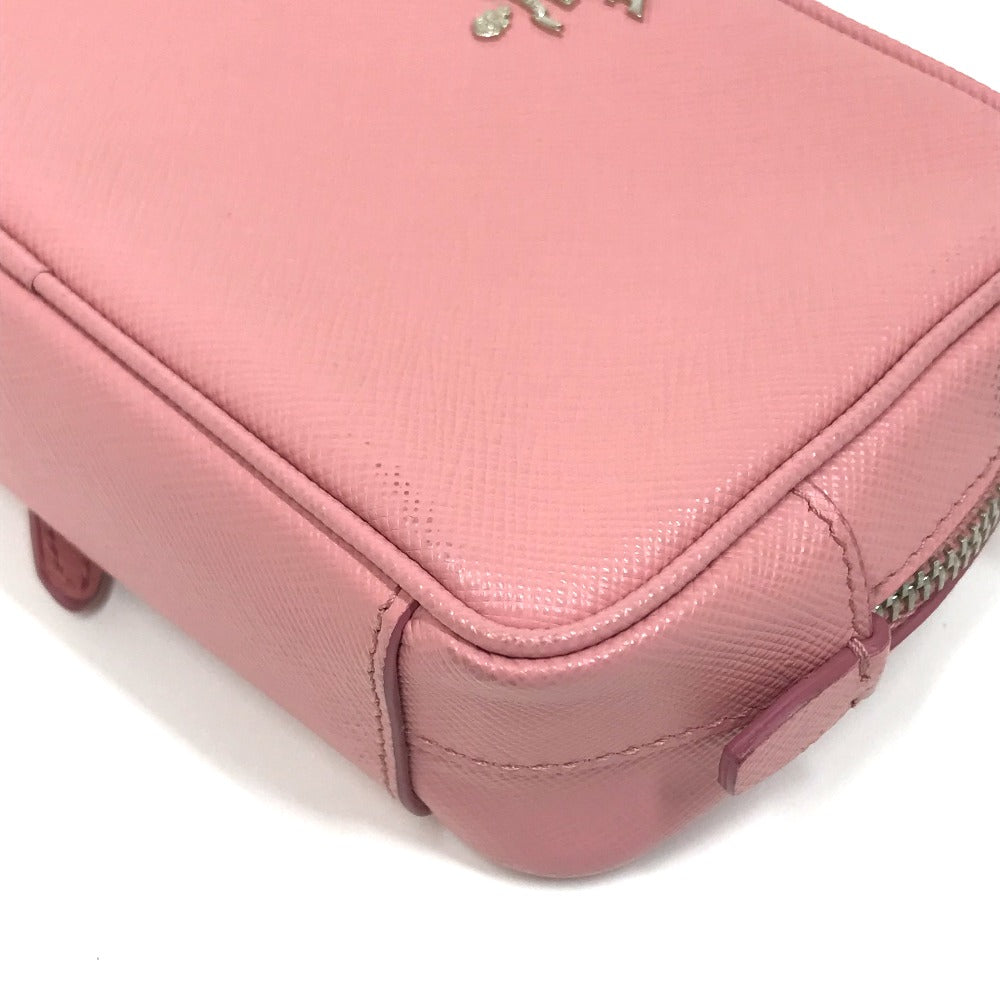 PRADA Shoulder Bag 1NF674 Safiano leather pink logo Shoulder pouch Women Used Authentic