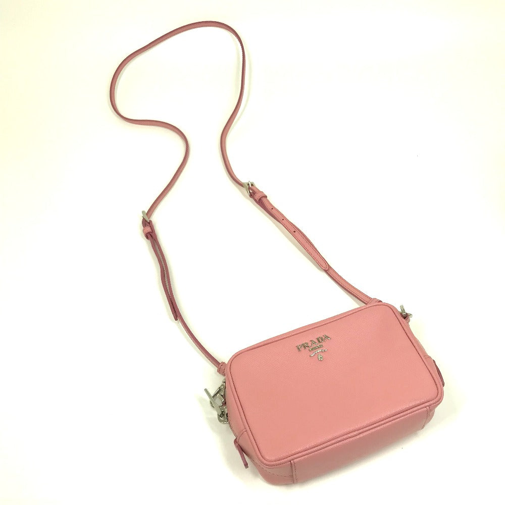 PRADA Shoulder Bag 1NF674 Safiano leather pink logo Shoulder pouch Women Used Authentic