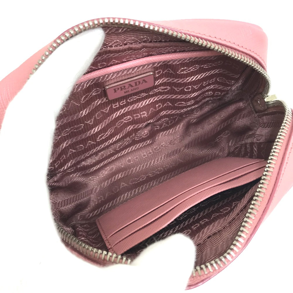 PRADA Shoulder Bag 1NF674 Safiano leather pink logo Shoulder pouch Women Used Authentic