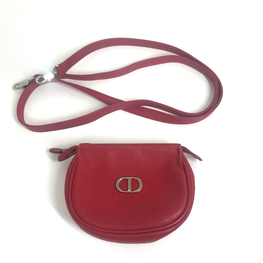Christian Dior Shoulder Bag leather Red CDMetal Mini pochette Women Used Authentic