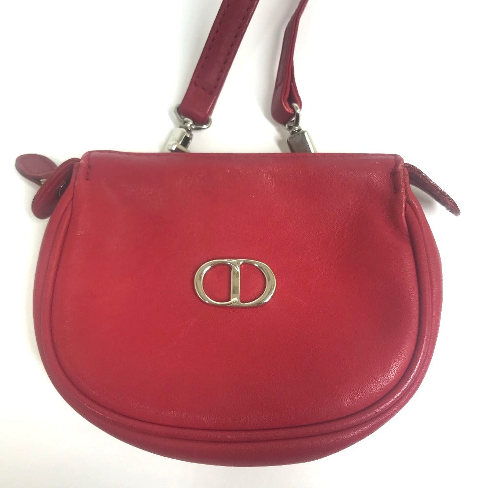 Christian Dior Shoulder Bag leather Red CDMetal Mini pochette Women Used Authentic
