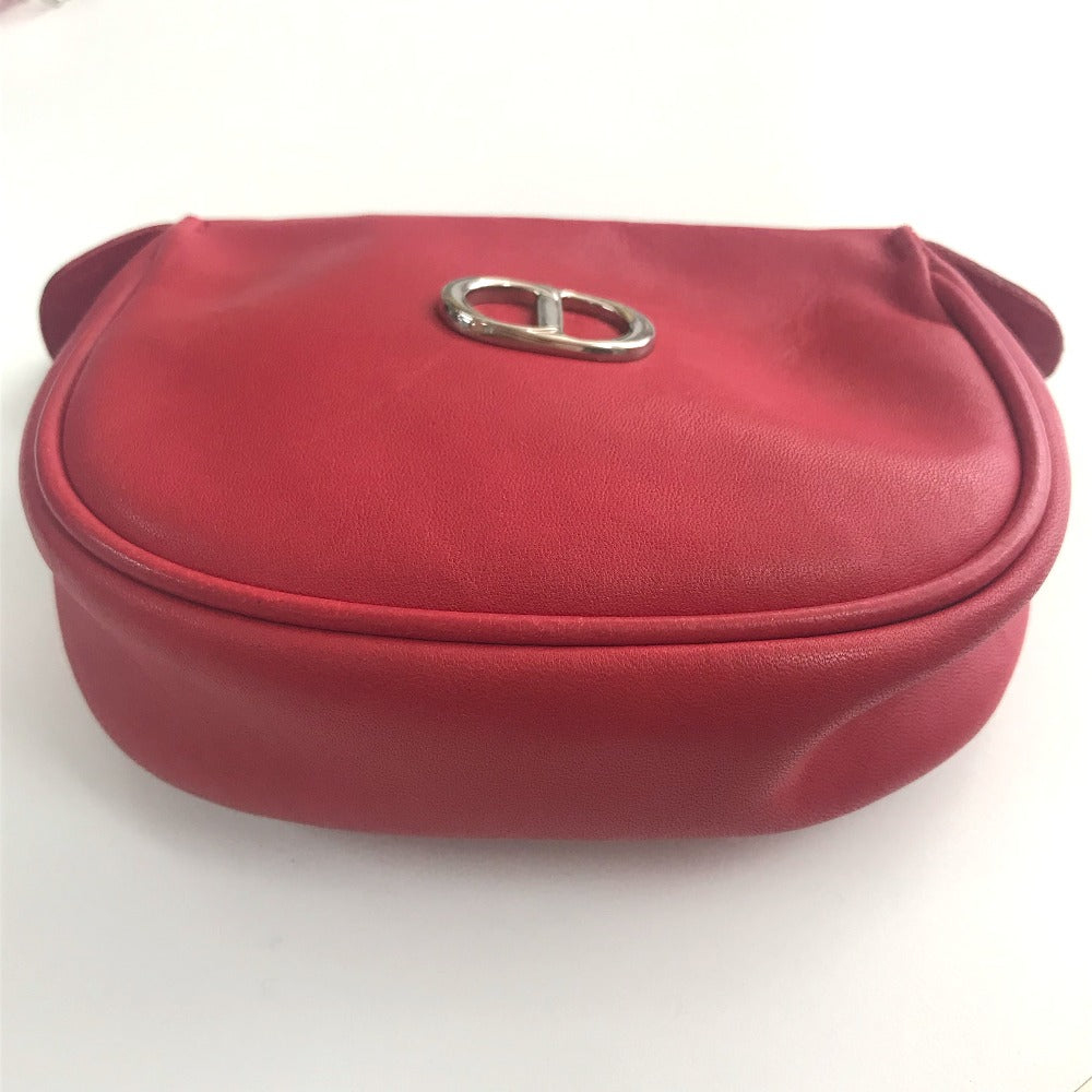Christian Dior Shoulder Bag leather Red CDMetal Mini pochette Women Used Authentic