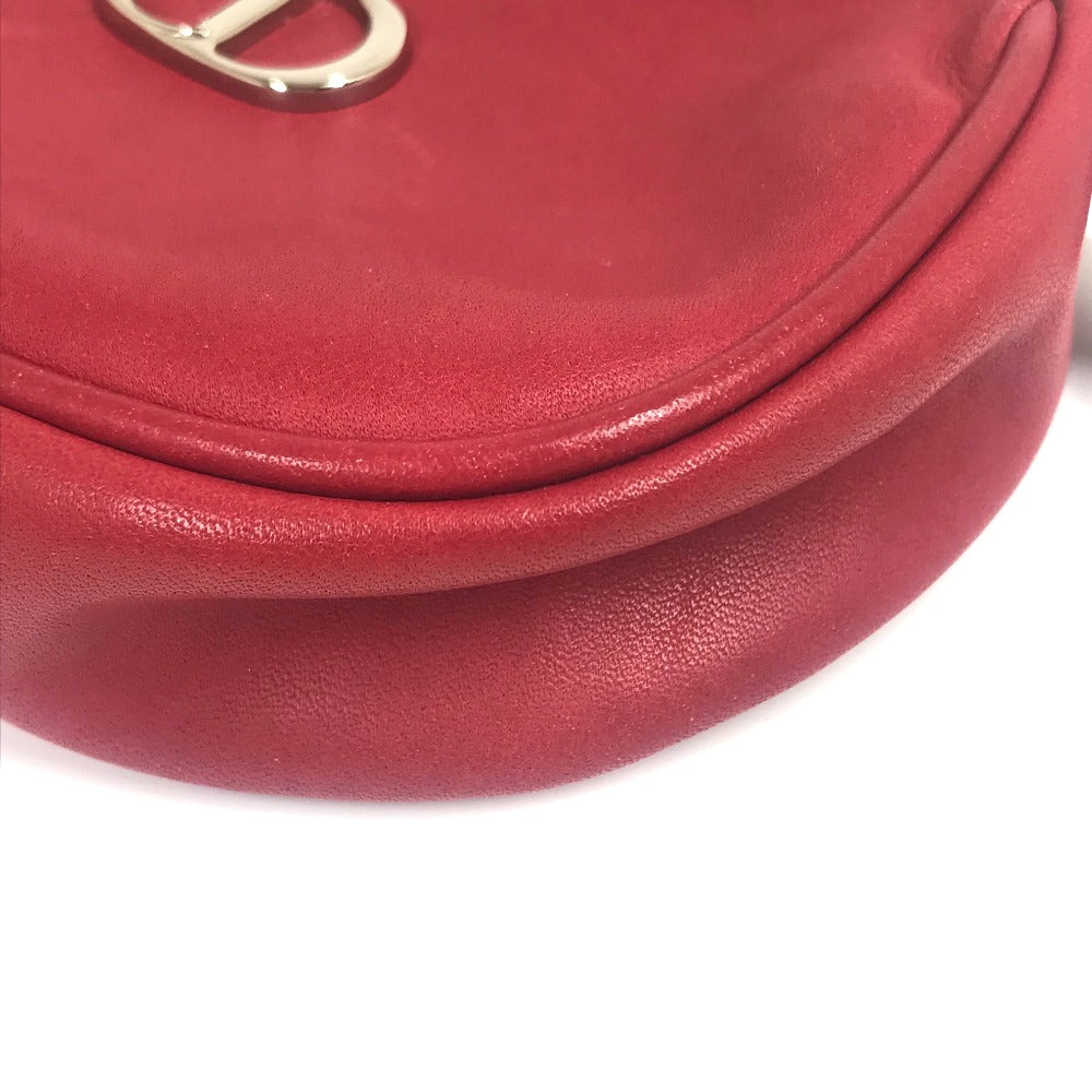 Christian Dior Shoulder Bag leather Red CDMetal Mini pochette Women Used Authentic
