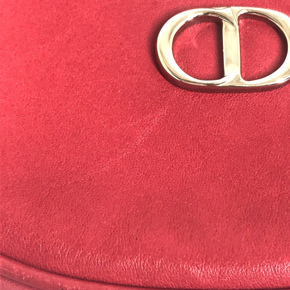 Christian Dior Shoulder Bag leather Red CDMetal Mini pochette Women Used Authentic