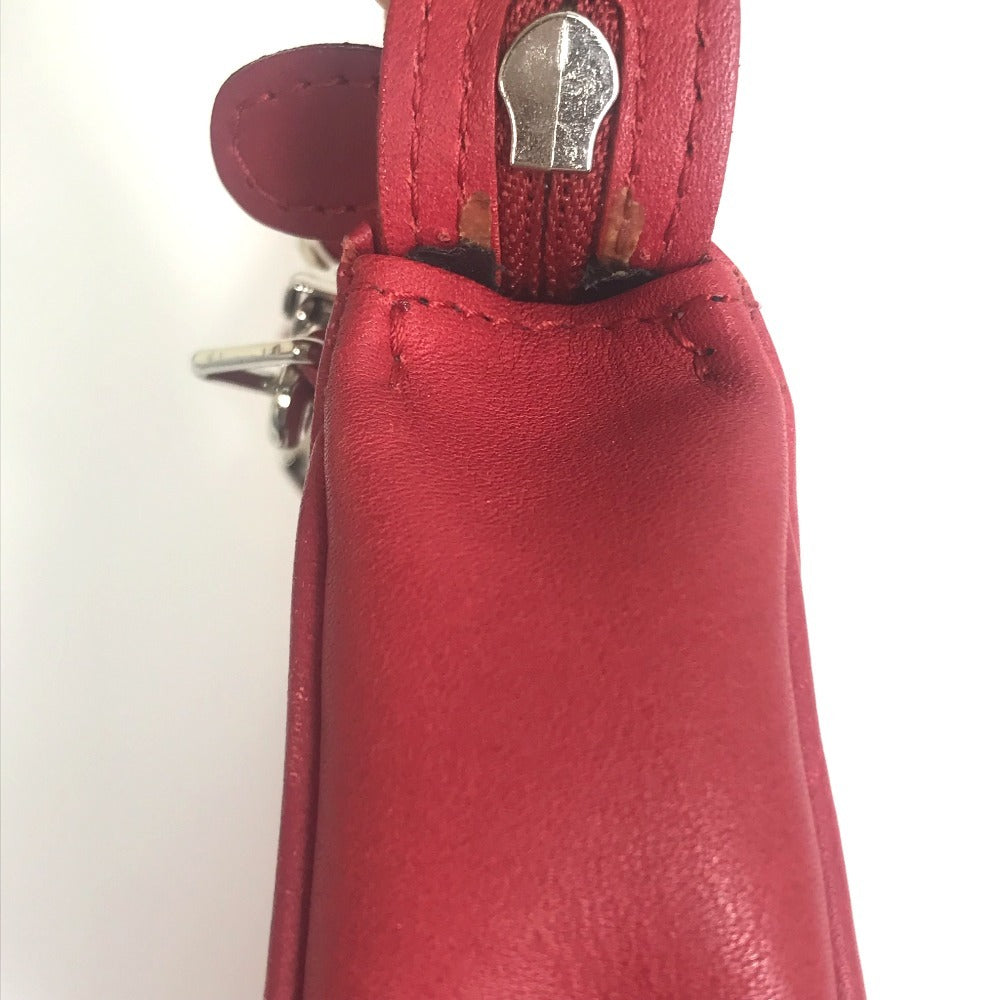 Christian Dior Shoulder Bag leather Red CDMetal Mini pochette Women Used Authentic