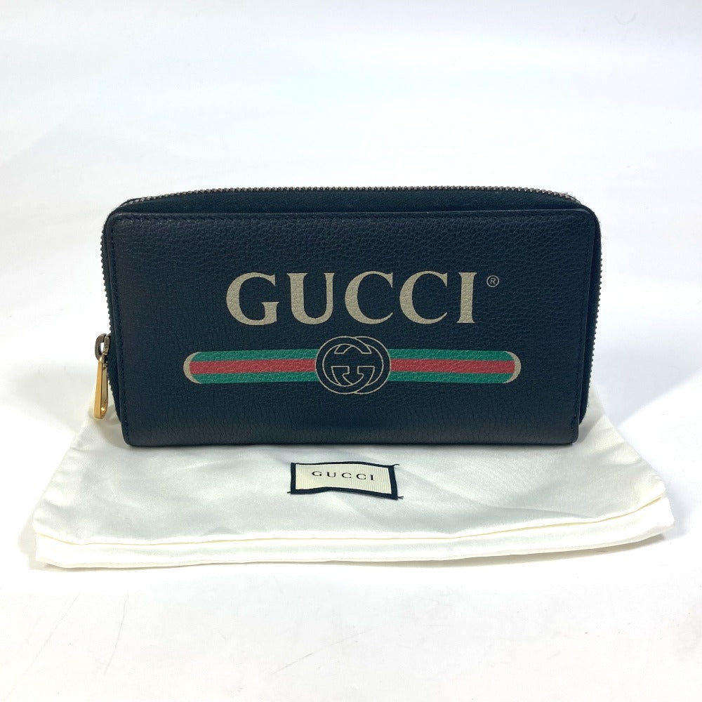 GUCCI Long Wallet Purse 496317 leather black Sherry line GUCCI logo print