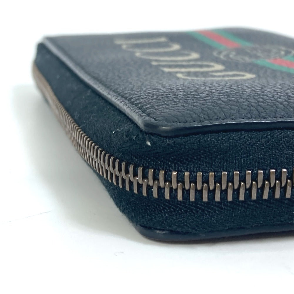 GUCCI Long Wallet Purse 496317 leather black Sherry line GUCCI logo print
