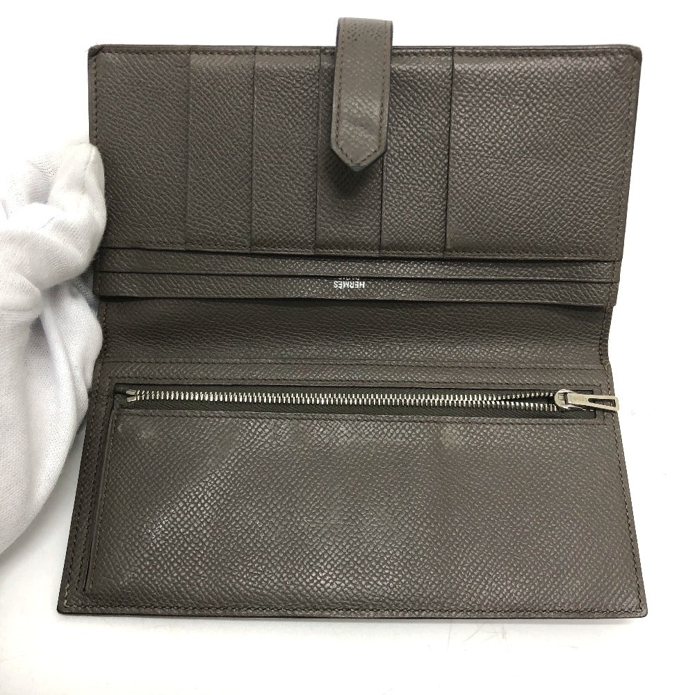 HERMES Long Wallet Purse Epsom Gray type HMetal Beansufla Women Used Authentic