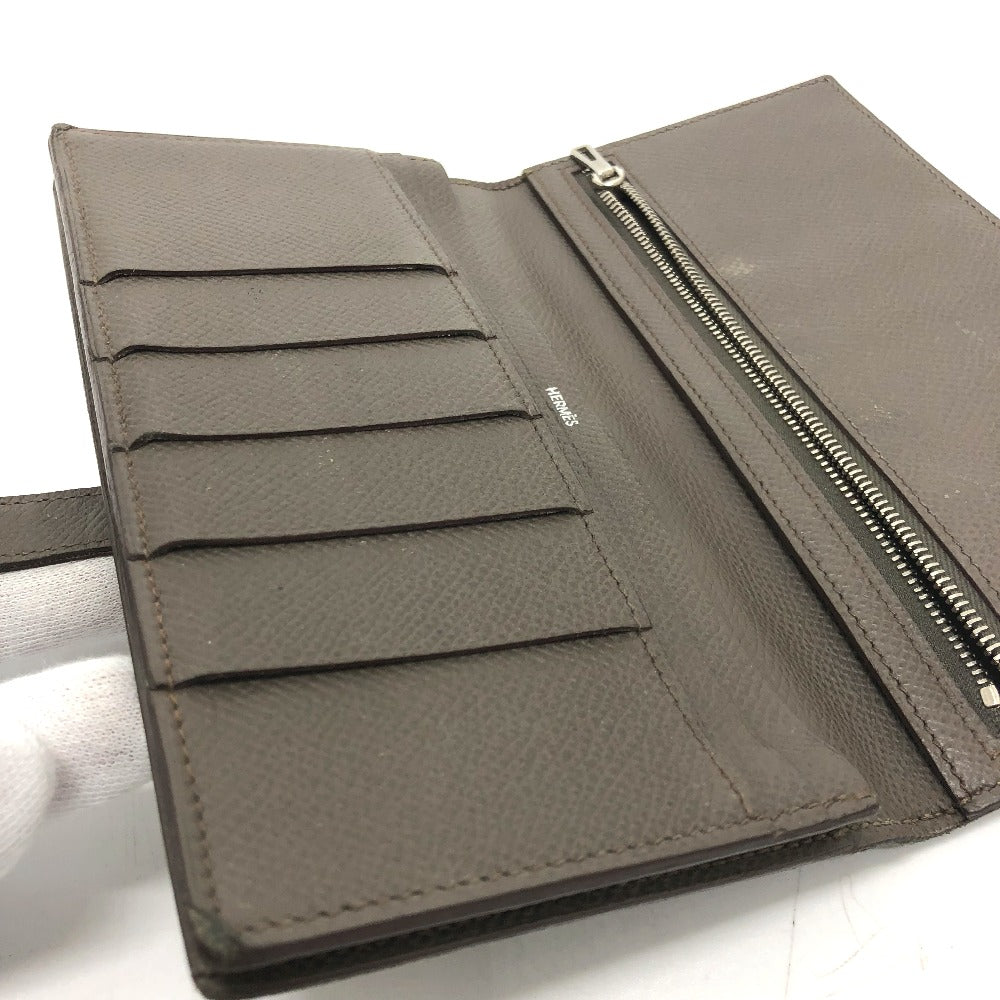 HERMES Long Wallet Purse Epsom Gray type HMetal Beansufla Women Used Authentic