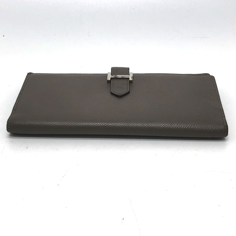 HERMES Long Wallet Purse Epsom Gray type HMetal Beansufla Women Used Authentic