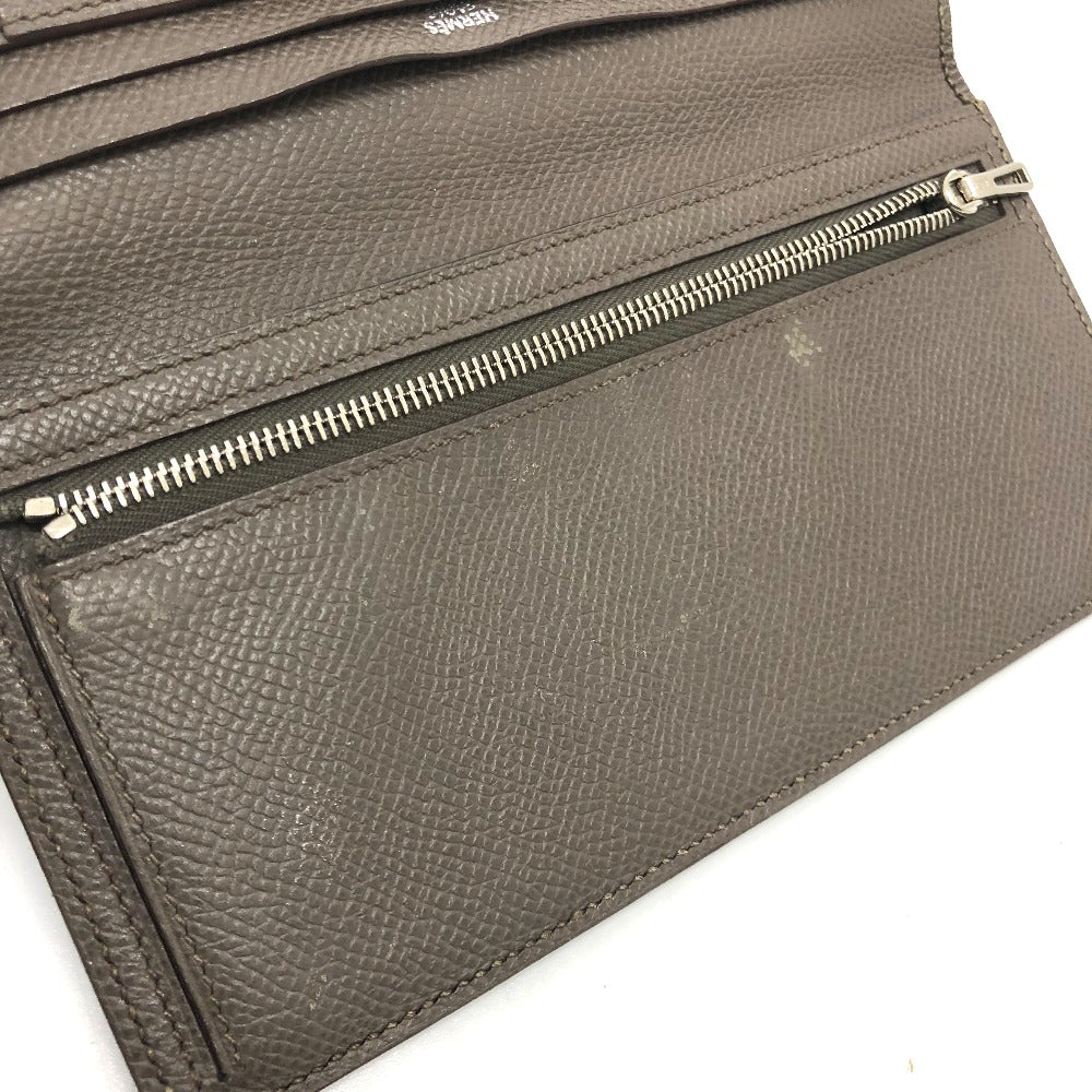 HERMES Long Wallet Purse Epsom Gray type HMetal Beansufla Women Used Authentic