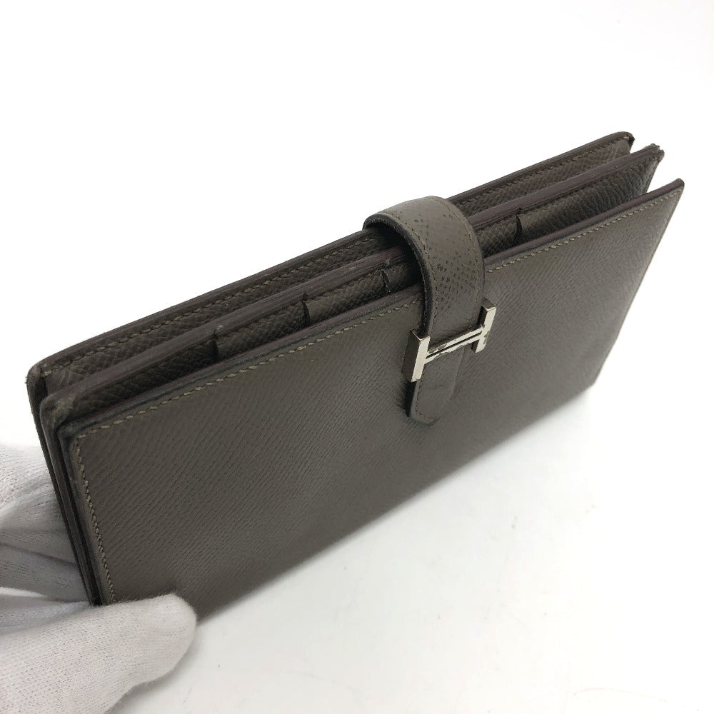 HERMES Long Wallet Purse Epsom Gray type HMetal Beansufla Women Used Authentic