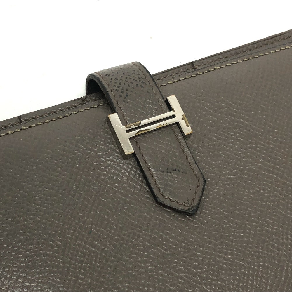 HERMES Long Wallet Purse Epsom Gray type HMetal Beansufla Women Used Authentic