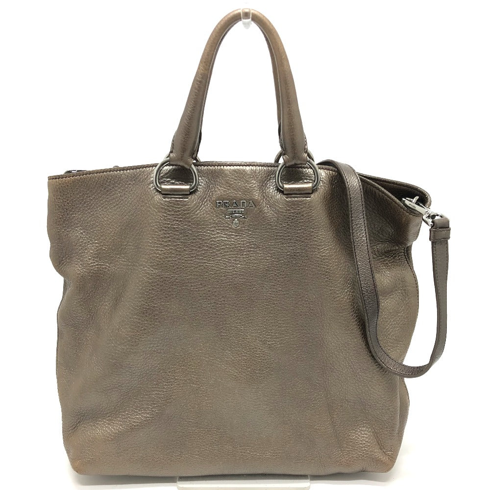 PRADA Tote Bag leather Brown logo