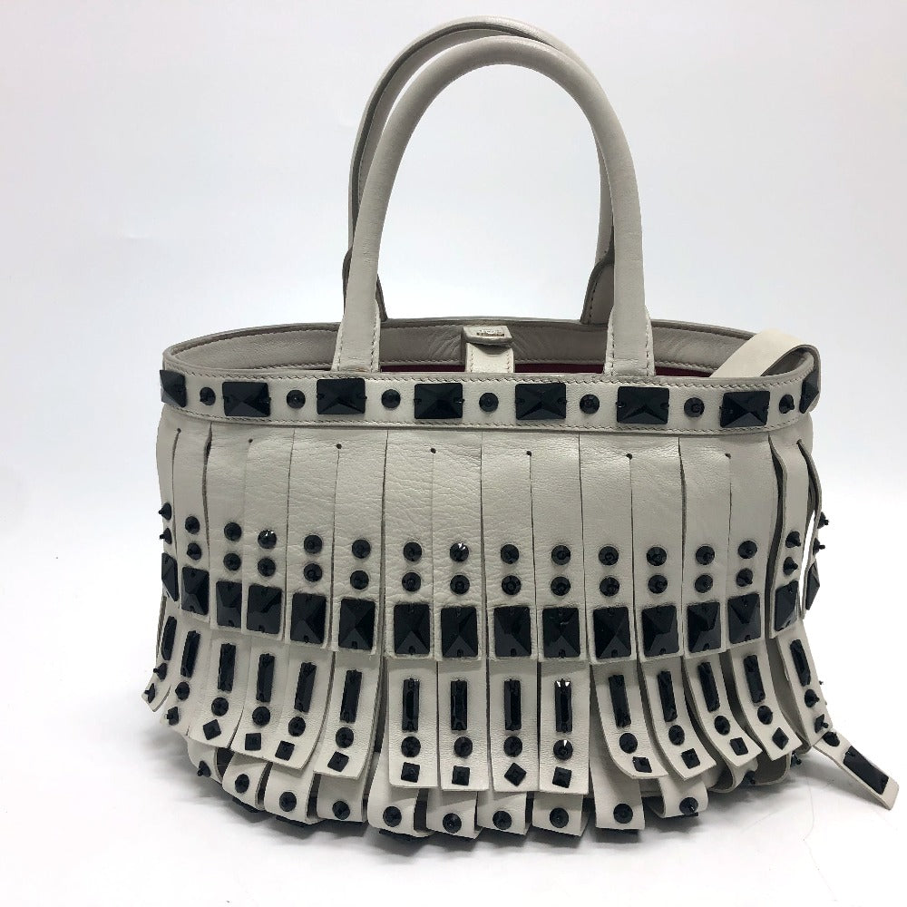 PRADA Handbag B2466S leather white fringe Women Used Authentic