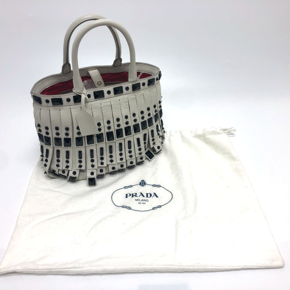 PRADA Handbag B2466S leather white fringe Women Used Authentic