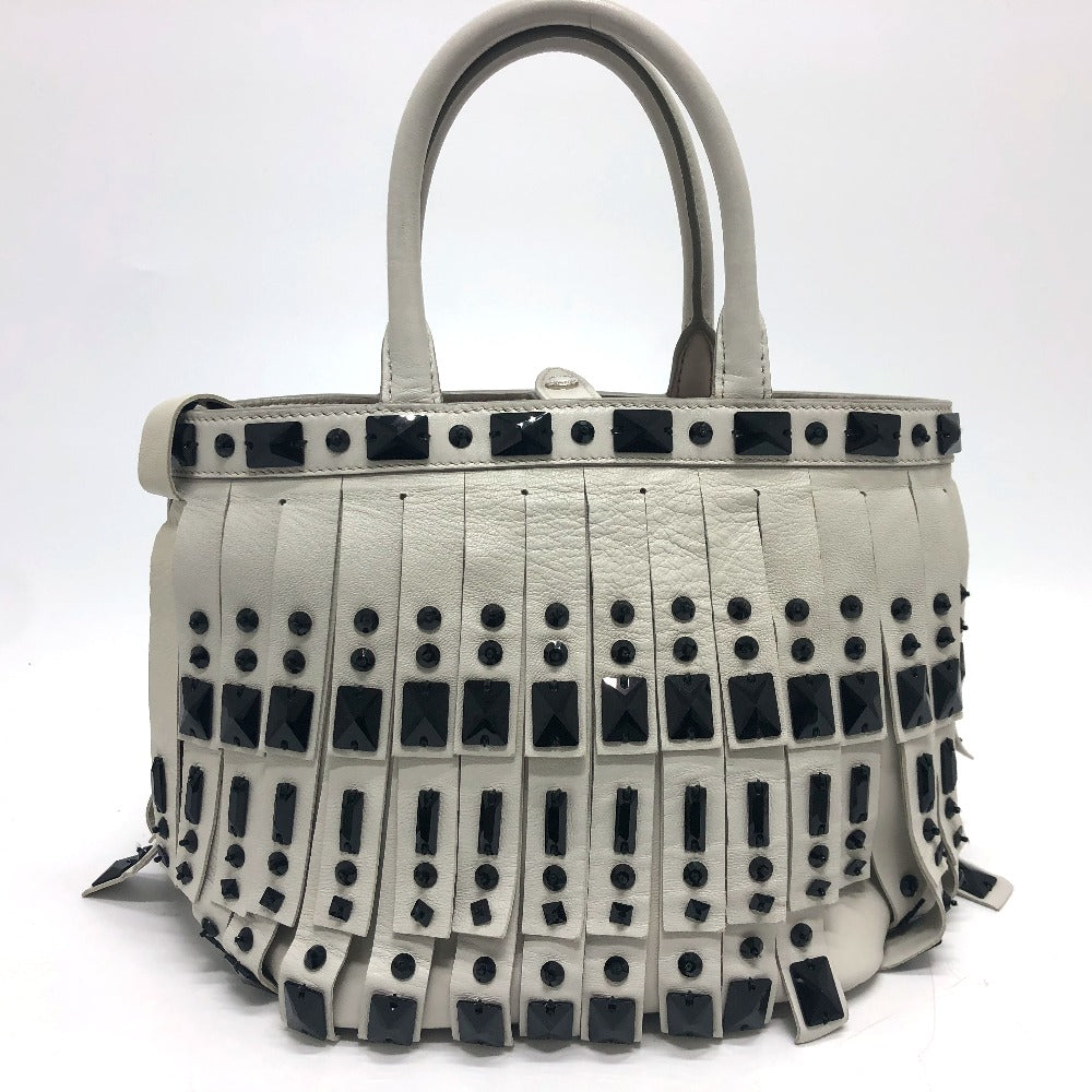 PRADA Handbag B2466S leather white fringe Women Used Authentic