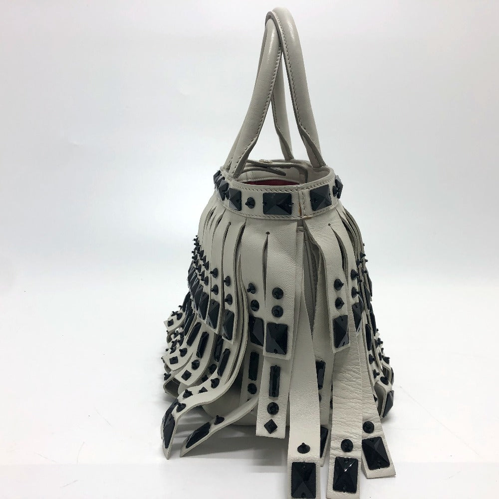 PRADA Handbag B2466S leather white fringe Women Used Authentic