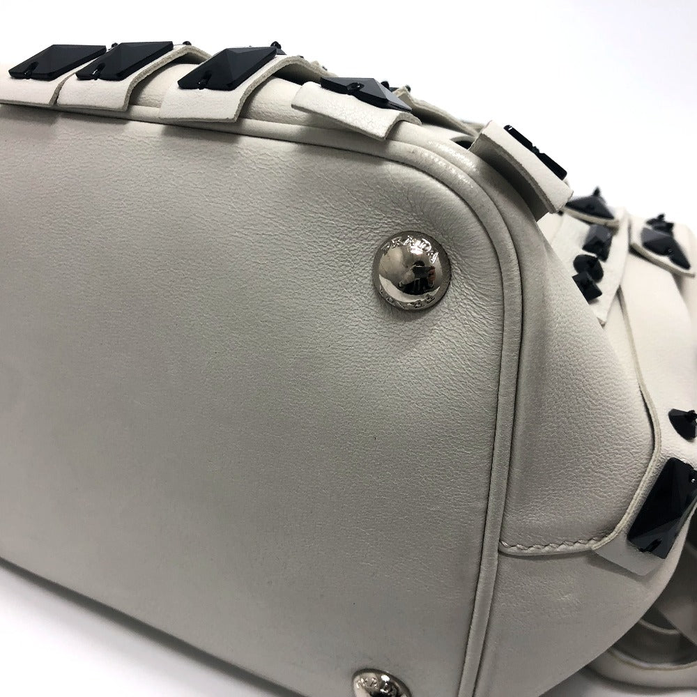 PRADA Handbag B2466S leather white fringe Women Used Authentic