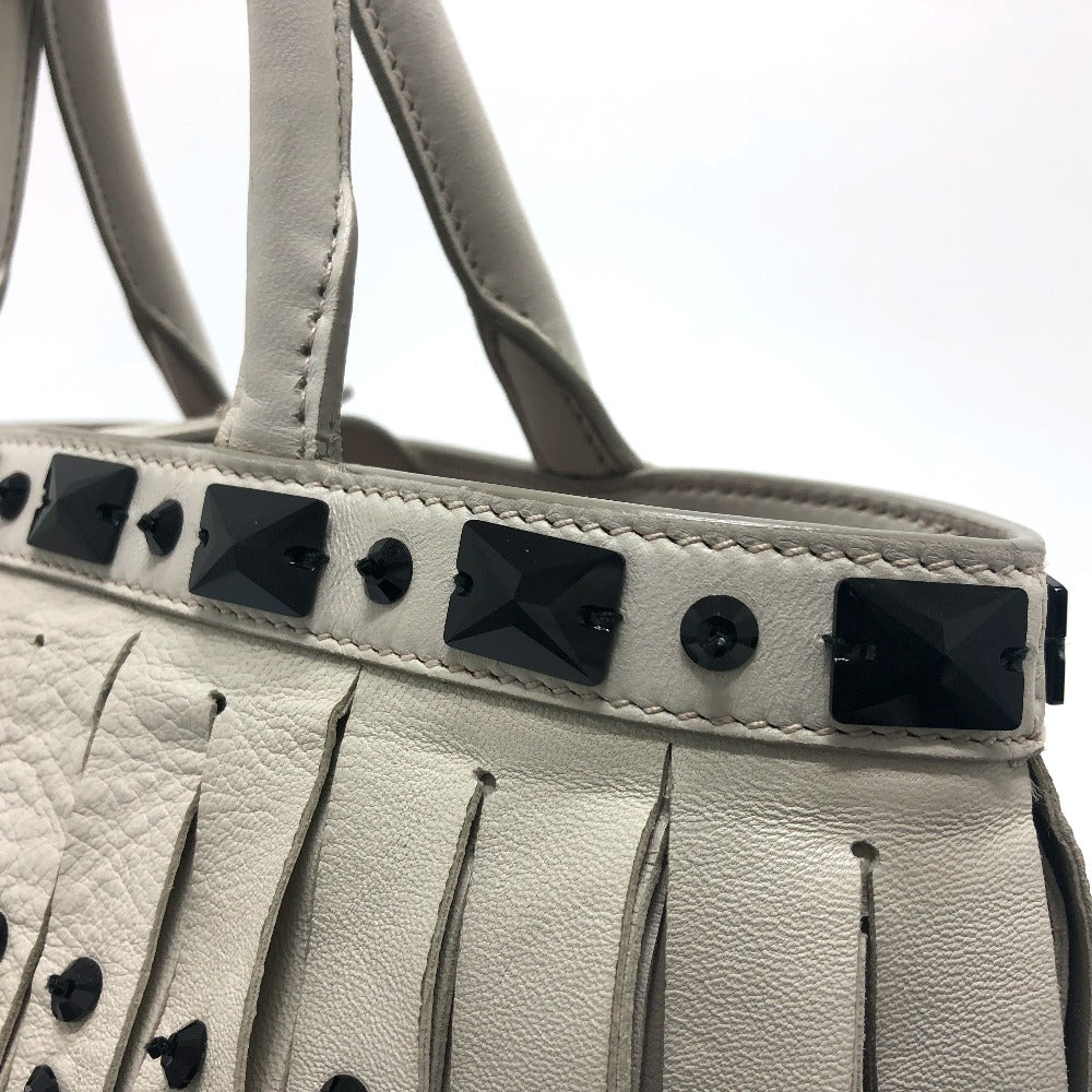 PRADA Handbag B2466S leather white fringe Women Used Authentic