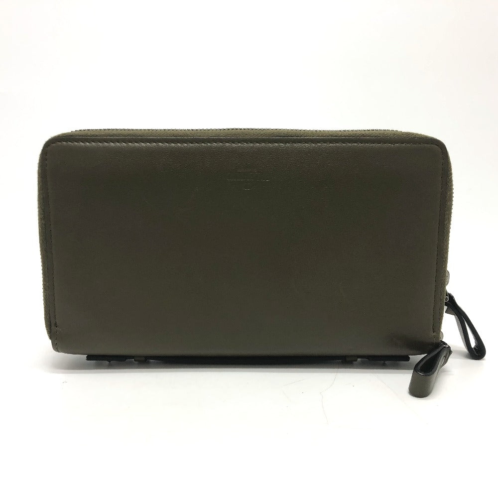 Valentino Garavani Long Wallet Purse leather khaki Rock studs double zip fastener mens Used Authentic