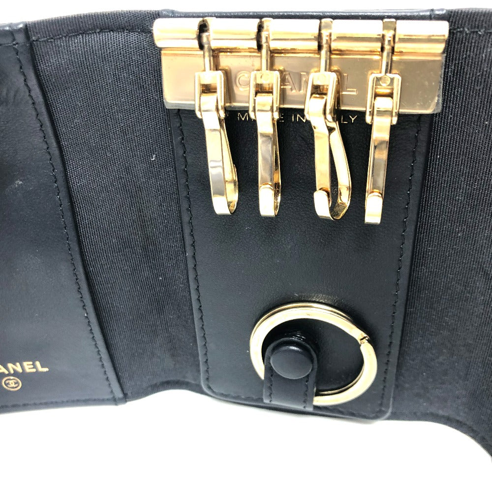 CHANEL Key case Key holder leather black COCO Mark 4 stations with key ring