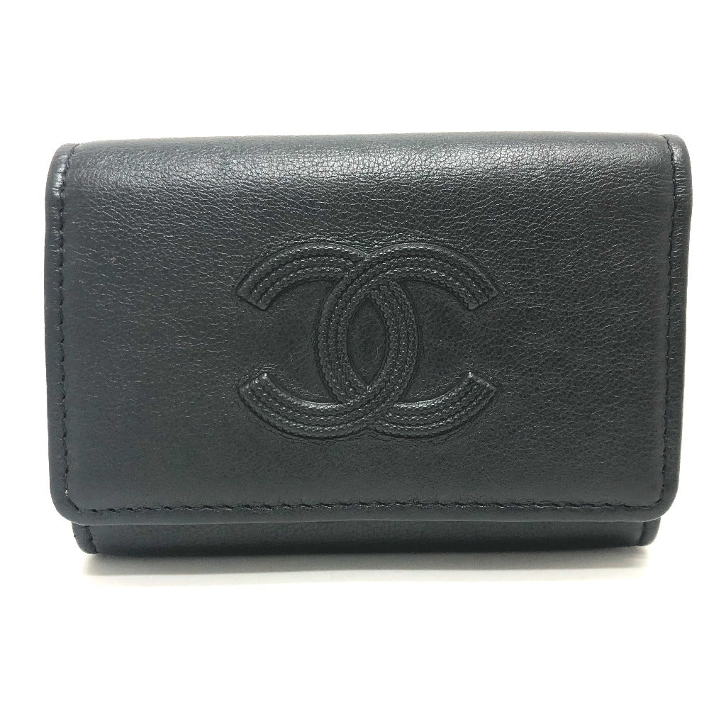 CHANEL Key case Key holder leather black COCO Mark 4 stations with key ring