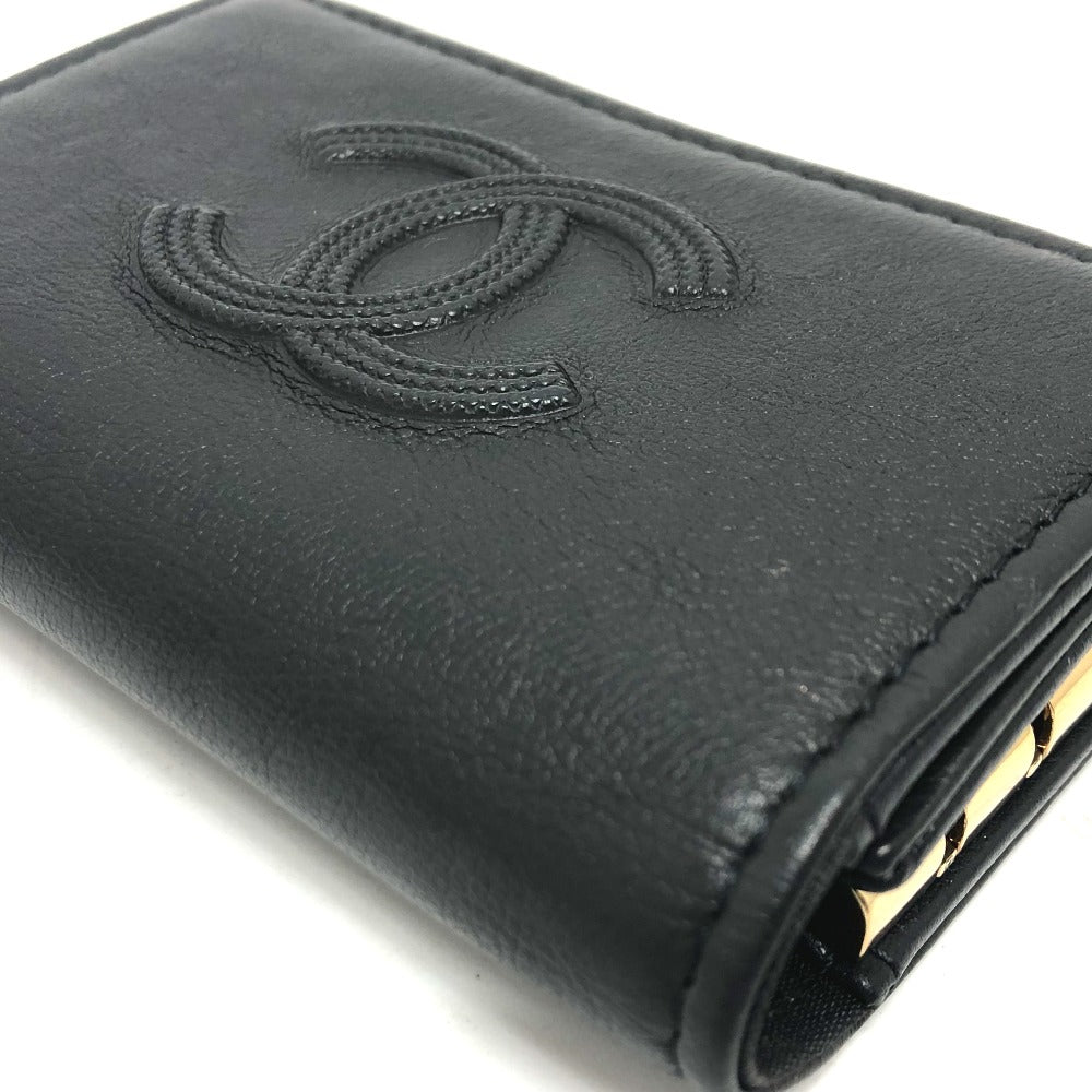 CHANEL Key case Key holder leather black COCO Mark 4 stations with key ring