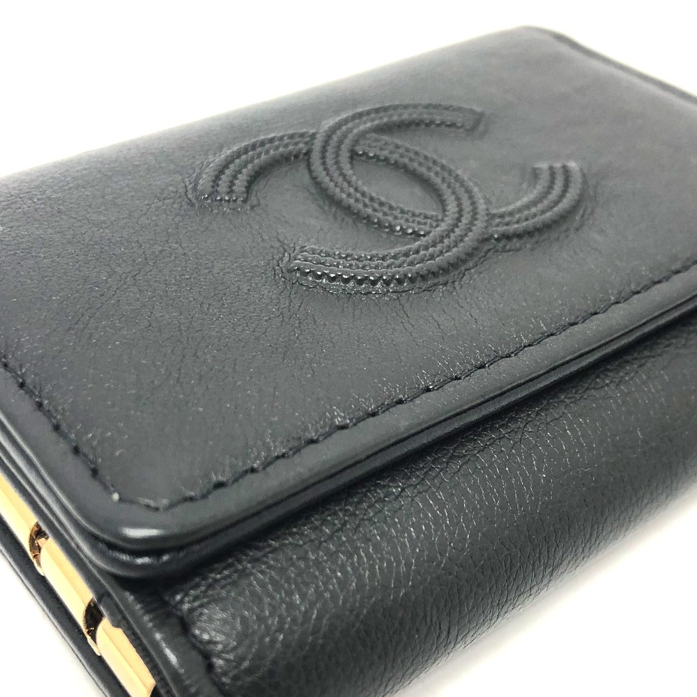 CHANEL Key case Key holder leather black COCO Mark 4 stations with key ring