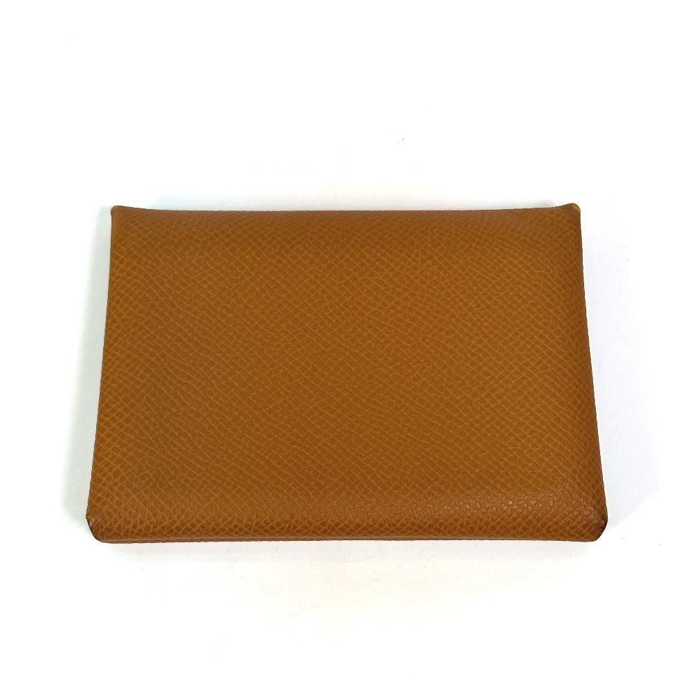 HERMES Card Case Epsom Brown Wallet Calvi duo Women Used Authentic