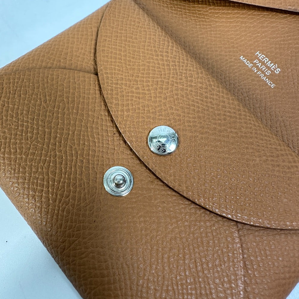 HERMES Card Case Epsom Brown Wallet Calvi duo Women Used Authentic
