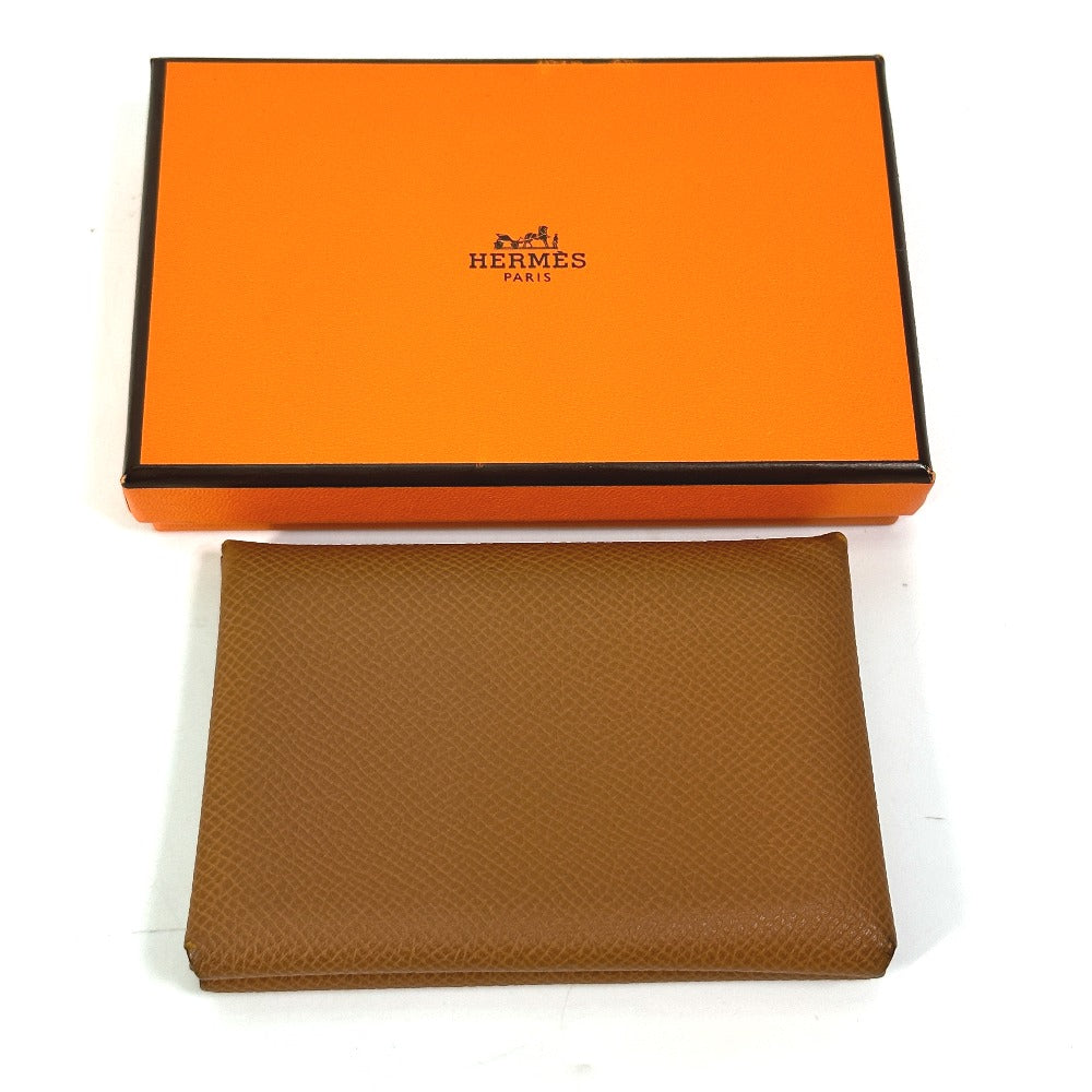 HERMES Card Case Epsom Brown Wallet Calvi duo Women Used Authentic