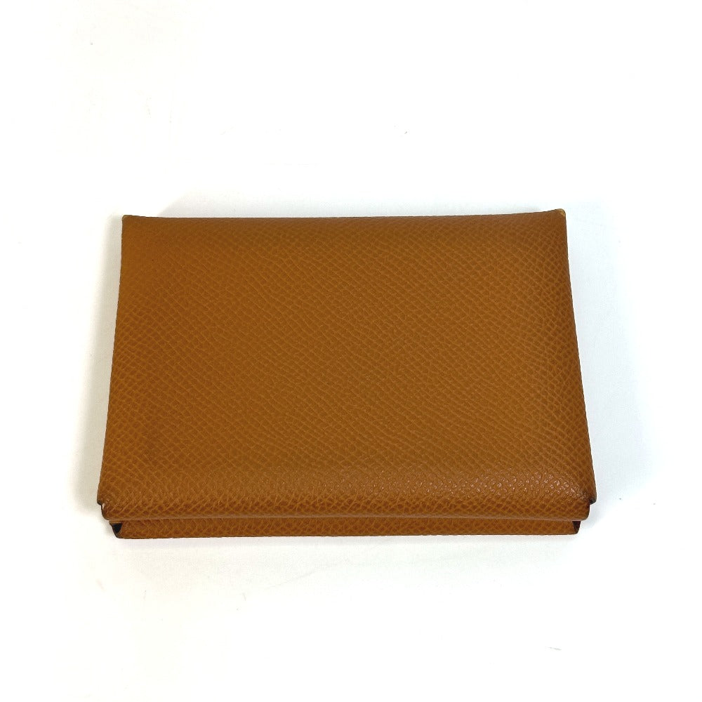 HERMES Card Case Epsom Brown Wallet Calvi duo Women Used Authentic