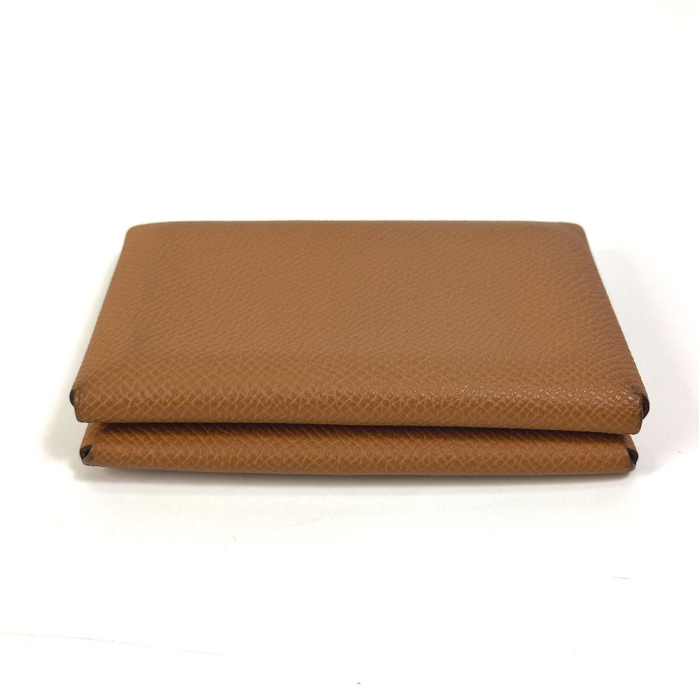 HERMES Card Case Epsom Brown Wallet Calvi duo Women Used Authentic