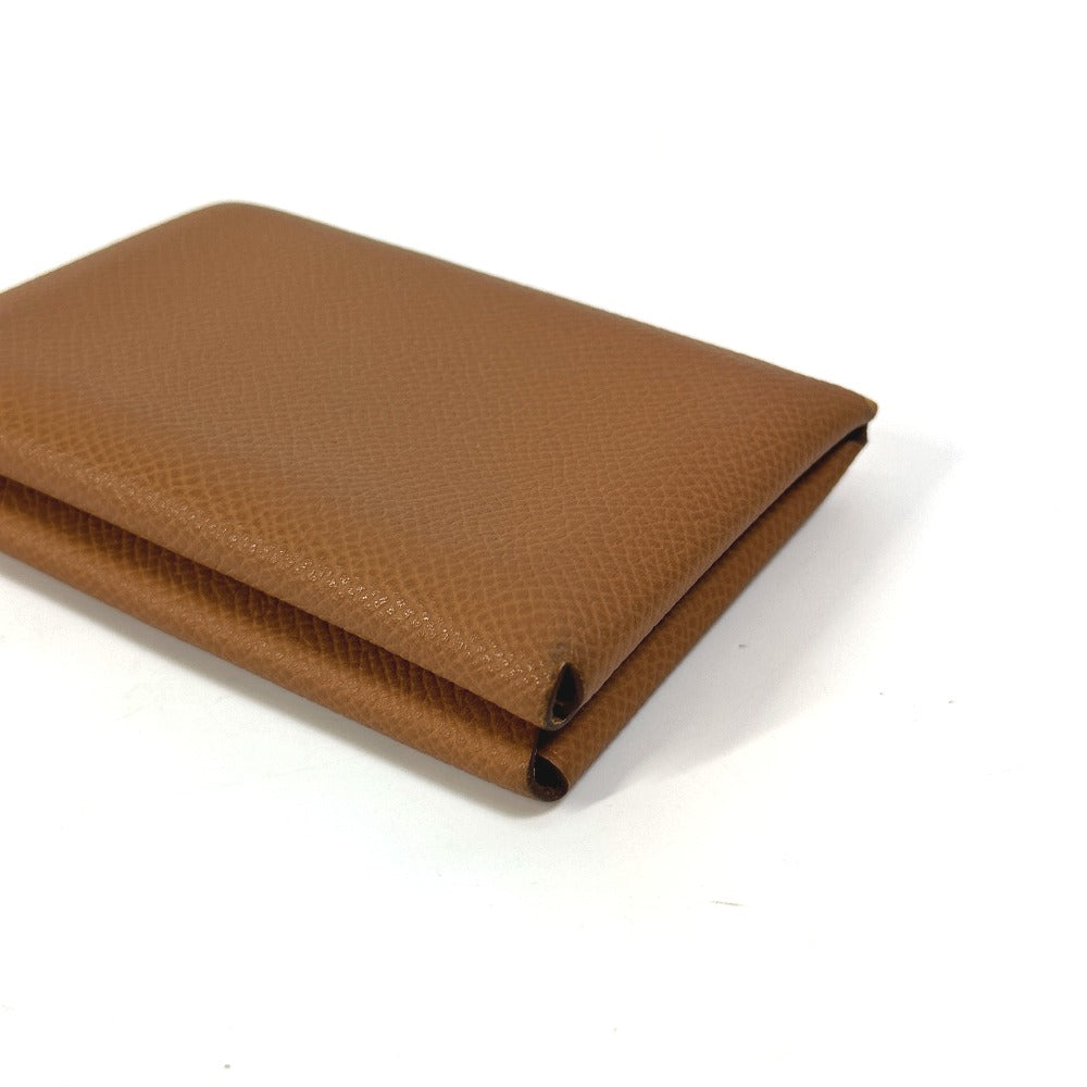HERMES Card Case Epsom Brown Wallet Calvi duo Women Used Authentic