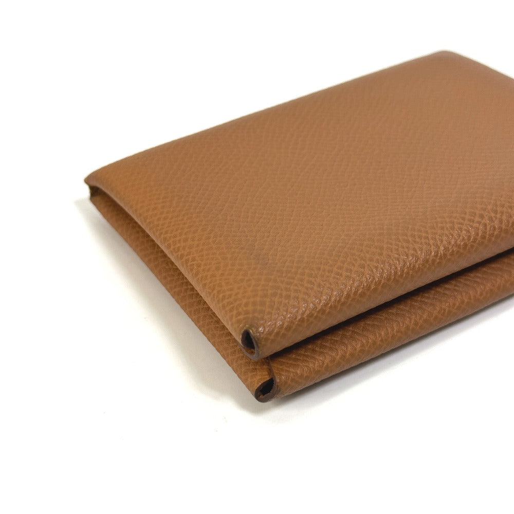 HERMES Card Case Epsom Brown Wallet Calvi duo Women Used Authentic